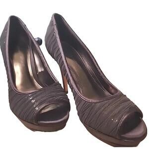 Antonio Melanie Brown Heels Vero Cuoio Size 8M Fabric With Sequins Underneath